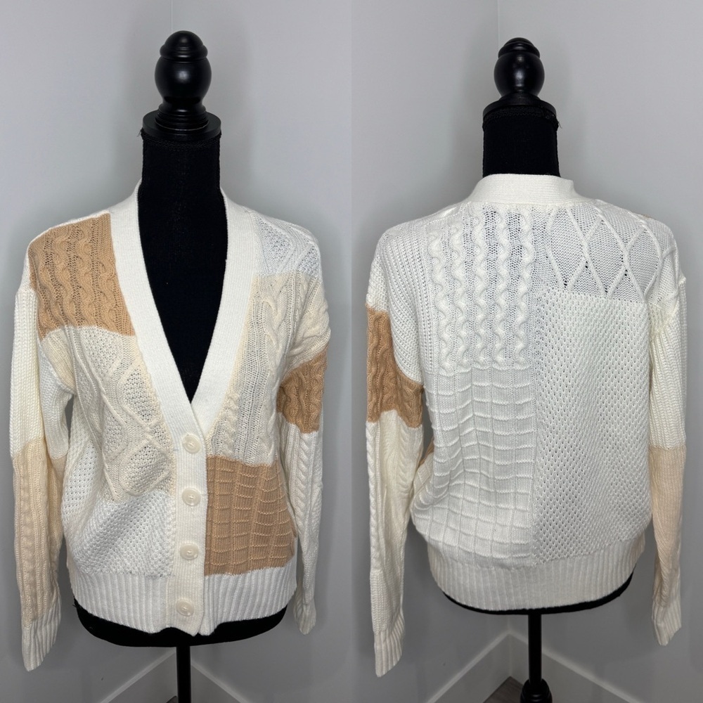 Falls Creek Knit Cream Tan Button Up Cardigan (S)
